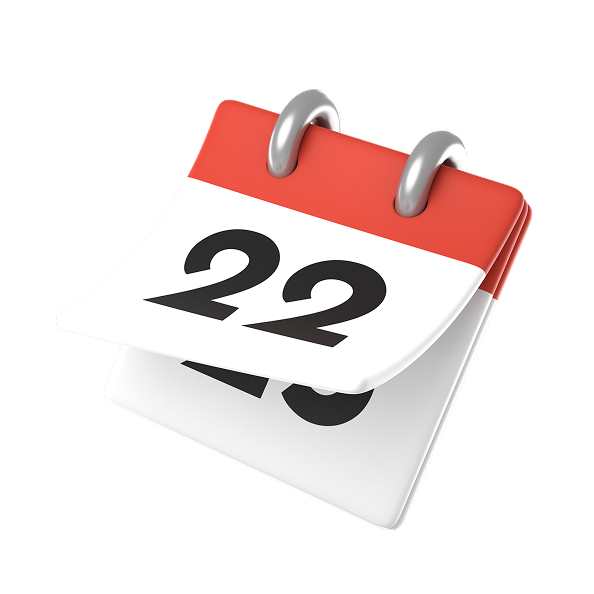 Calendário com página virada para o dia 22